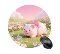Pig in Heart Garden Mouse Pad Round Laptop Mouse Mat Cute Computer Mousepad Keyboard Pad Non-Slip Desk Pads for Gaming Office Work Home