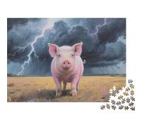 Pig in Stormy Sky Jigsaw Puzzles Puzzles for Adults Kids. 1000 Pieces Interesting Impossible Challenge Toy Educational Game Home Decoration for Adults& Kids Age 14 Years Up 70x50cm/1000pcs