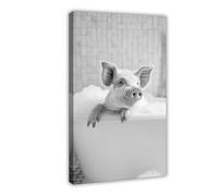Pig in The Bathtub Canvas Poster Bedroom Decor Landscape Office Room Decor Gift 12x18inch(30x45cm)