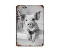 Pig in The Bathtub, Funny Animal Photograph, Retro Poster Metal Tin Sign Chic Art Retro Iron Painting Bar People Cave Cafe Family Garage Poster Wall Decoration 8x12inch(20x30cm)