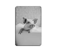 Pig in The Bathtub, Funny Animal Photograph, Retro Poster Metal Tin Sign Chic Art Retro Iron Painting Bar People Cave Cafe Family Garage Poster Wall Decoration 8x12inch(20x30cm)