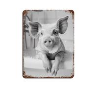 Pig in The Bathtub, Funny Animal Photograph, Tin Sign Vintage Metal Pub Club Cafe Bar Home Wall Art Decoration Poster Retro 12x16inch(30x40cm)