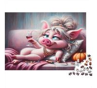 Pig Lady Wine Jigsaw Puzzle 1000 Pieces Recycled Paper for Adults Adult Jigsaws Educational Game Challenge Great Gift for Adults and Kids Age 12 Years Up 38x26cm/1000pcs