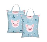 Pig Leaves 2Pcs Travel Laundry Bag with Handle, Portable Dirty Washing Bag for Camping Gym Holidays Cute Piggy Water-Repellent Laundry Tote for Suitcase Luggage
