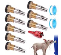 Pig Nipple Waterer for Barrel Kit Stainless Steel Pig Drinker Feeder with Brass Water Tank Connector Kit Automatic Pig Waterer System for Hog Goat Sows Piglets (8 Pig Drinker)