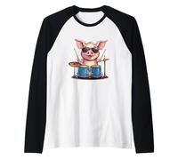 Pig on Drums Dropping the Ultimate Beat Costume Raglan Baseball Tee
