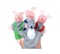 (Pig, One size) 4pcs/set Kids Finger Puppets Doll Plush Toys Little Red Riding Hood Wooden Headed Multi-color Optional