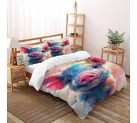 Pig Paint Bedding Set 3D Digital Printing Animal Themes Duvet Cover Set 3 Pieces Chic Breathable Comforter Cover for Boys & Girls with Pillowcase Double（200x200cm）