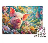 Pig Peeks through Colorful Blooms 1000Pc Jigsaw Puzzle Cute Piggy Educational & Challenging, Gift for All 70x50cm/1000pcs