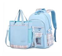 PIG PIG GIRL Girls Backpack, Kawaii School Backpack with Convertible Shoulder Tote Bag Book Bag for Primary Elementary School, 2pc-blue(tote Bag Set&sponge Panel Ver), One Size, Kawaii