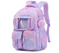 PIG PIG GIRL Kids Backpack for Girls School Bags for Middle School Students Book Bag for Elementary Primary School, Purple, One Size, Cute