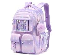 PIG PIG GIRL Kids Backpack for Girls School Bags for Middle School Students Book Bag for Elementary Primary School, Purple Shell, One Size, Minimalist