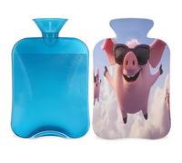 Pig Piggy Sky Hot Water Bottle with Cover, 2L Hot Water Bag for Pain Relief, Neck Soft and Shoulder, Hand Feet Warmer, Hot and Cold Compress for Adult Kids