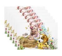 Pig Puppy Dog Fox Ducklings Chick Watercolor Animal Table Mats Set of 6, Place Mats Table Placemats Washable Non-slip Heat Insulation for Kitchen Dinning Restaurant 18"X12"
