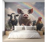 Pig Rooster Wallpaper for Living Room, Farm Cow Chicken Wall Mural for Bedroom 130x80 cm, Non-Woven Photo Wallpaper, Home Decor D&O135
