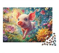 Pig Runs through Colorful Flower Field 1000-Piece Jigsaw Puzzle Cute Piggy Brainteasing Challenge for All Ages 52x38cm/1000pcs