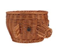 Pig Shape Fruit Basket Plastic Rustic Kitchen Tabletop Decor 19x19x12cm | Brown Imitation Rattan Texture, Versatile Storage Bowl, Suitable for Candies, Centrepieces, Hosts and Restaurants