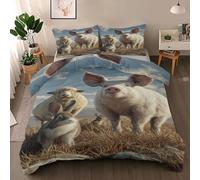 Pig Sheep Rabbit Duvet Cover Set Toddler's, Cute Animal Bedding Quilt Cover Set, Farm Animal Duvet Cover with 1 Pillowcases, Microfibre Reversible Bed Covers 2 Pcs with Zipper Closure
