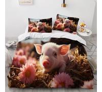 Pig Single Duvet Cover Set Farm Animals Bedding Set 3D Print Soft Microfiber Quilt Covers 135x200 cm with Zipper Closure and 2 Pillowcases 50x75 cm for Kids Teens E.272