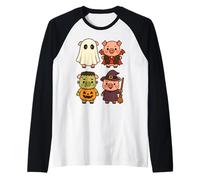 Pig Spooky Witch Boo Zombie Cute Pig Halloween Ghost Costume Raglan Baseball Tee