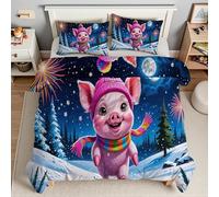 Pig Super King Duvet Fireworks Super King Quilt 7.5 Tog Lightweight Soft Comforter Set, All Seasons Reversible Coverless Microfiber Duvet with 2 Pillowcases Machine WashableT3768