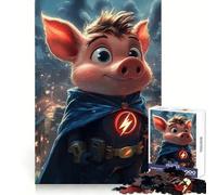 Pig Superhero in Cityscape Adult Jigsaw Puzzles 1000 Pieces Brain Workout Toy Casual Relax Image Assembly Artistic Gift (50x75cm)