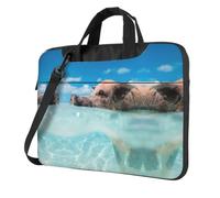 Pig Swim Bathe Print Ultra Slim Laptop Bag Lightweight Oxford Cloth Shoulder Case Portable Computer Briefcase