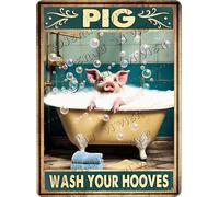 Pig Wash Your Hooves Retro Aluminum Sign 15x20 cm Funny Pig Decor Bathroom Decor Bathtub Decor Pig Accessories Pig Gifts