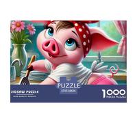 Pig Washing Dishes 1000 Piece Puzzles for Adults Kids -Cooking Pig Red Headband Educational Game Decompression Fun And Challenging Family Game38x26cm/1000pcs
