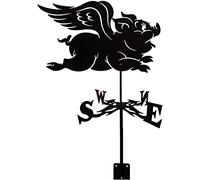 Pig Weathervane with Roof Mount Weather Vane Wind Direction Indicator Retro Wind Vane Metal Measuring Tool Garden Creative Stainless Steel for Farm Yard Home Decor Gift(C)