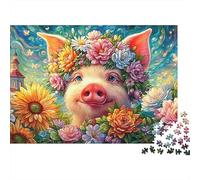 Pig with A Colorful Flower Crown 1000Pc Jigsaw Puzzle Cute Piggy Family Puzzle Game for Adults, Kids & Elders 38x26cm/1000pcs