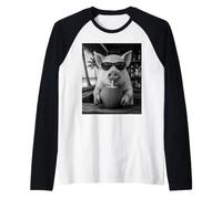Pig with Sunglasses and Coconut Drink Raglan Baseball Tee