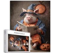 Pig Wizard Sitting on The Toilet 1000 Piece Jigsaw Puzzles for Adults Halloween Cute Atmosphere Puzzle Challenging Family Activity Games Colorful DIY Craft Puzzle for Home Decor Gifts 20×27 Inches