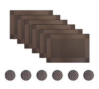 pigchcy Brown Elegant Placemats Set of 6 with Coaster Vinyl Washable Placemats for Dining Table (45 x 30cm)