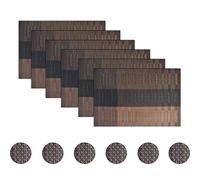 pigchcy Brown Elegant Placemats Set of 6 with Random Coaster Vinyl Washable Placemats for Dining Table (45 x 30cm)