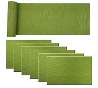 Pigchcy Elegant Placemats & Table Runner, Washable Plastic, 6 Placemats + 1 Runner, Sage Green