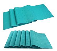 pigchcy Elegant Placemats with Matching Table Runner,Durable Cleaning Placemats for Dining Table Sets(6pcs Placemats+1pcs Table Runner,Same Style, Turquoise)