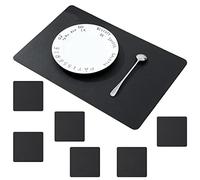 pigchcy Leather Durable Placemats and Coasters Set of 6 Waterproof Non-Slip 45x30cm Placemat Washable Wipeable Table Mats for Dining Room and Decor (Black)