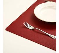 pigchcy Leather Durable Placemats and Coasters Set of 6 Waterproof Non-Slip 45x30cm Placemat Washable Wipeable Table Mats for Dining Room and Decor (Wine Red)