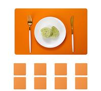 pigchcy Leather Placemats,Durable Waterproof Placemat for Dining Table,Washable PVC Kitchen Placemats Set of 8 for Indoor Outdoor (45 x 30 cm, Orange)
