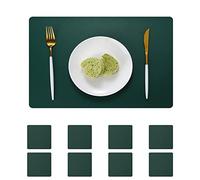 pigchcy Leather Placemats,Durable Waterproof Placemat for Dining Table,Washable PVC Kitchen Placemats Set of 8 for Indoor Outdoor (45 x 30 cm, Grass Green)