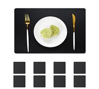 pigchcy Leather Placemats,Durable Waterproof Placemat for Dining Table,Washable PVC Kitchen Placemats Set of 8 for Indoor Outdoor (45 x 30 cm, Black)