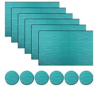 pigchcy Placemats and Coasters Set of 6, Washable Non-Slip Kitchen Table Mats, Elegant Heat-Resistant Placemats for Dining Table (45cm X 30cm, Turquoise)