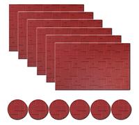 pigchcy Placemats and Coasters Set of 6, Washable Non-Slip Kitchen Table Mats, Elegant Heat-Resistant Placemats for Dining Table (45cm X 30cm, Burgundy Red)