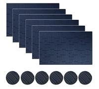 pigchcy Placemats and Coasters Set of 6, Washable Non-Slip Kitchen Table Mats, Elegant Heat-Resistant Placemats for Dining Table (45cm X 30cm, Midnight Blue)
