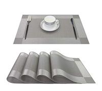 PIGCHCY Placemats - Heat-Resistant Non-Slip, Easy to Clean Woven Vinyl for Dining Table (Set of 4, Grey Silver)