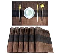 PIGCHCY Placemats,Washable Vinyl Woven Table Mats,Elegant Durable Placemats for Dining Table Set of 6 (Bamboo-Brown)