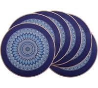 PIGCHCY Round Boho Placemats Set of 6, Rubber Heat Resistant Tabel Mats, Waterproof Washable Placemat for Dining Table Decoration (Deep Blue)