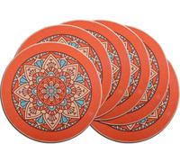 PIGCHCY Rubber Boho Placemats Set of 6, 15" Round Heat Resistant Placemat, Waterproof Washable Table Mats for Dining Table Decoration (Orange)
