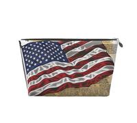 Pigeon and US Flag Printed Travel Cosmetic Bags with Silver Zipper Makeup Organizer Cosmetic Case Toiletry Bag for Women Mom Girls